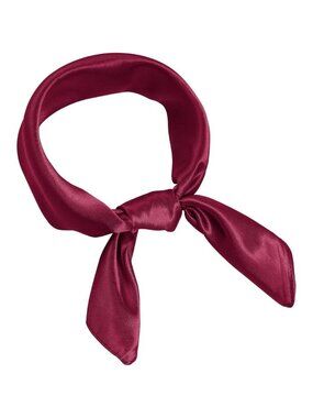 Women Wine Red Chiffon Square Ribbon Neck Scarf Satin Handkerchief For Halloween
